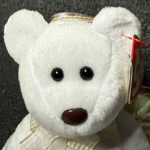 Ty White Bear with Gold Accents